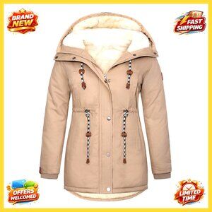 Plus Size Winter Parka Fleece Lined Hooded Puffer Coat Warm Long Jacket